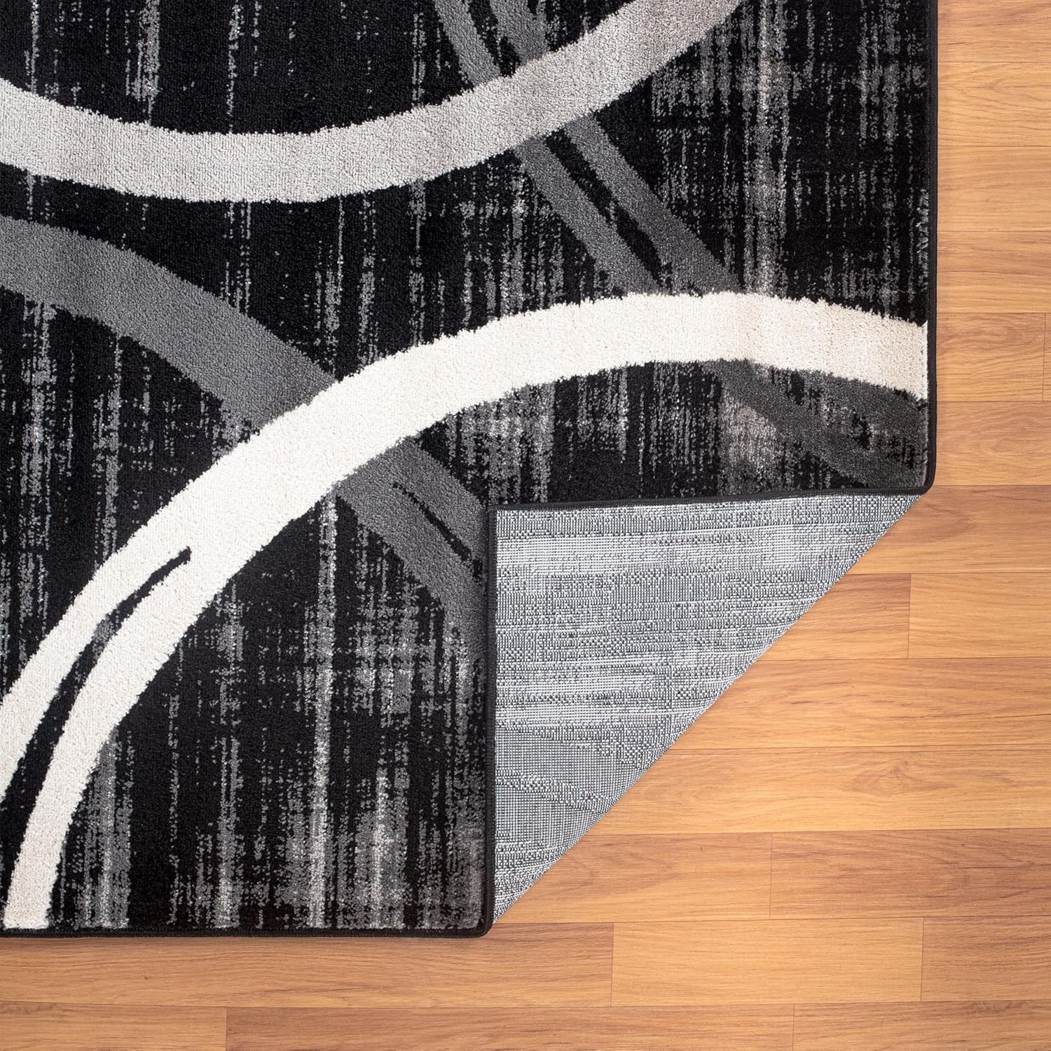 Modern Wavy Circles Design Round Rug Non-Shedding Carpet for Living Room Dining