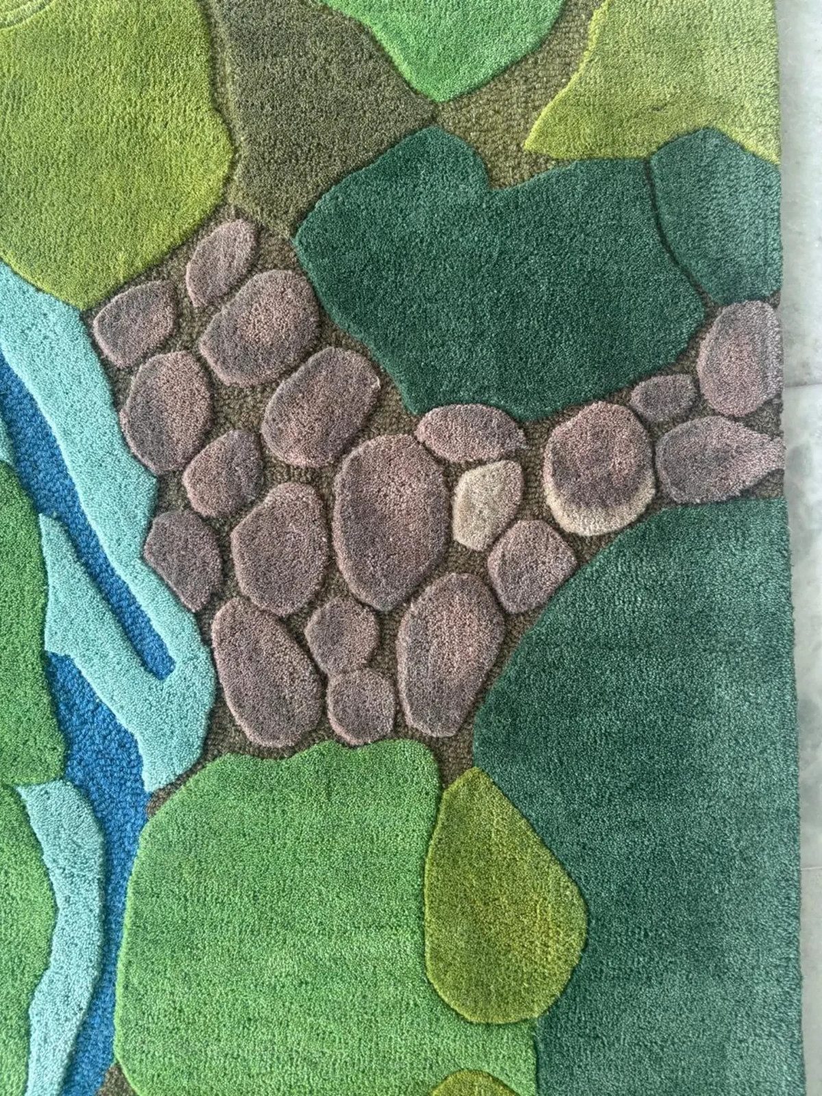 Hand tufted wool rug 8×10 9×12 new zealand wool rug – 3d Green Forest Koi River