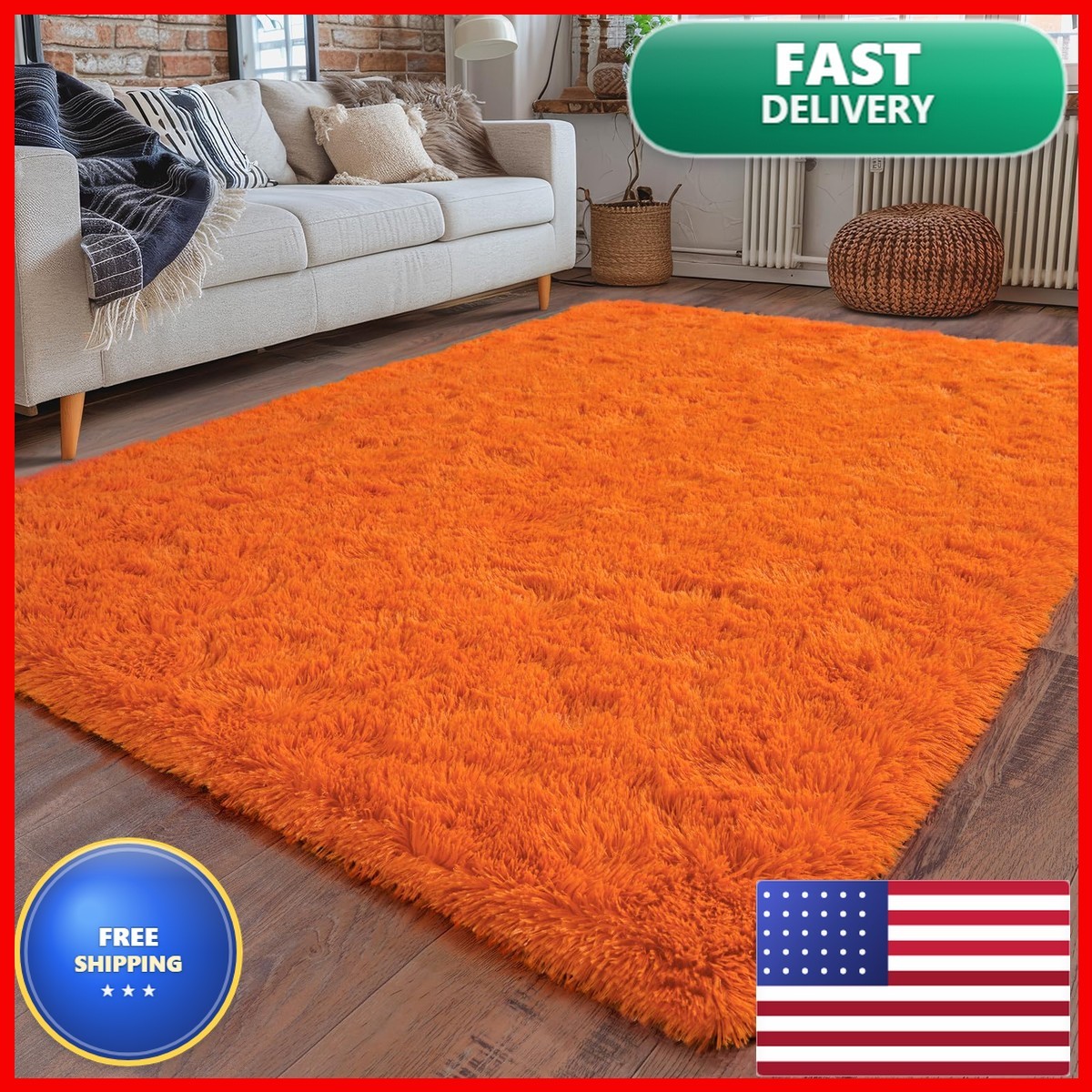 Dssimo Orange 4×6 Soft Shaggy Area Rug for Bedroom Living Room