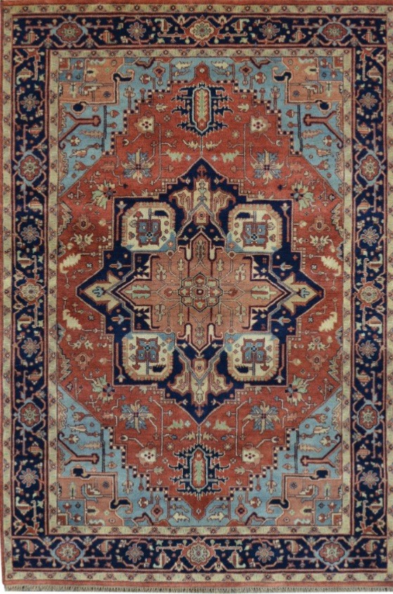 Oriental area rug Red Heriz hand knotted elegant New Rare Wool India 6’x9’