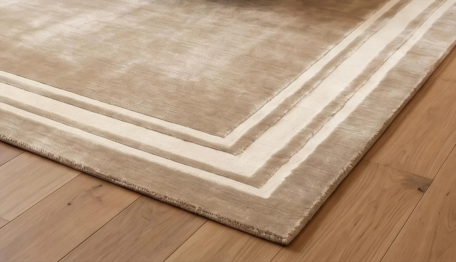 Luxury Hand Tufted Silk Rug, Neutral Beige Border Area Rug, Modern Minimalist