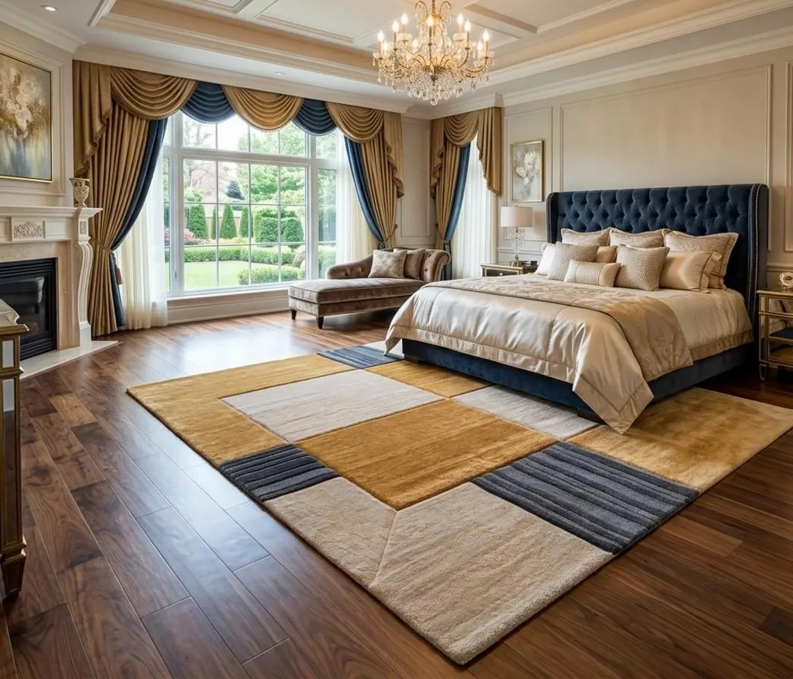 Hand Tufted Modern Geometric Wool Area Rug, Luxury Contemporary Abstract Carpet.