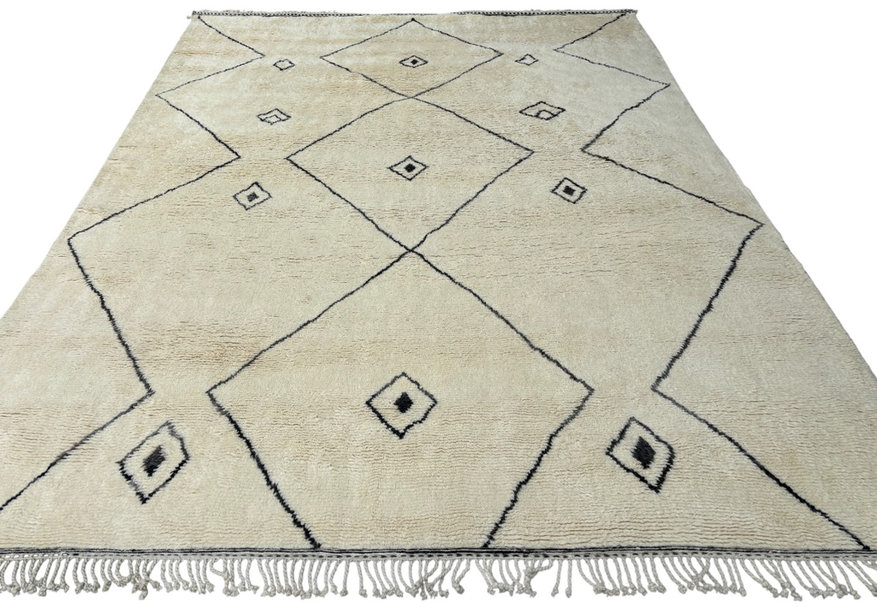 Contemporary Hand-Knotted Moroccan Style Rug in Beige & Brown. 100% Wool