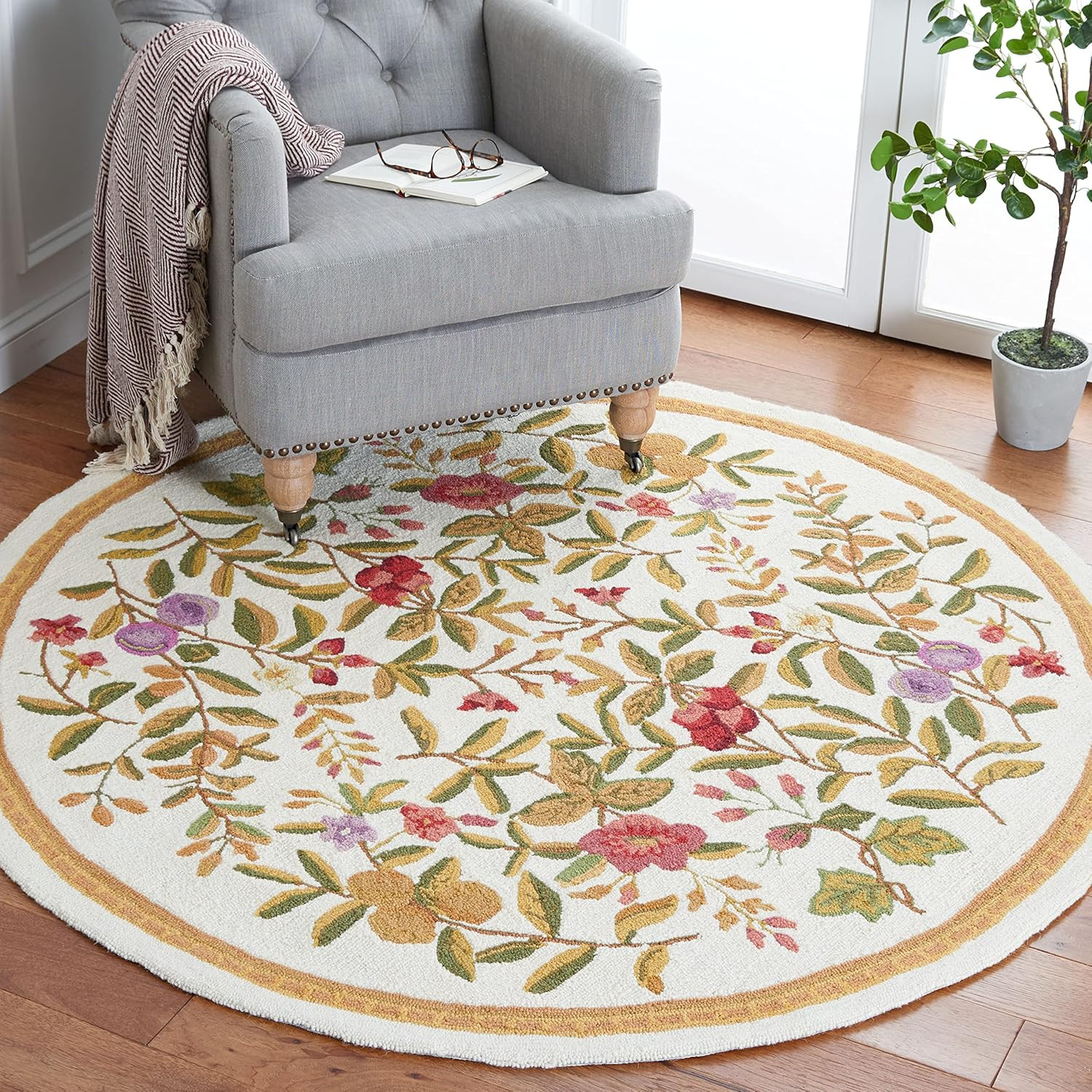 Chelsea Collection Hand-Hooked Wool Area Rug – 4’6″ x 6’6″ Oval, Ivory