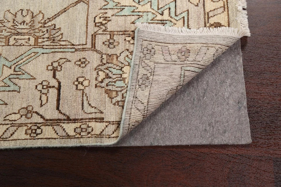 Hand Knotted Oushak Area Rug Vintage Floral Wool Carpet Cream & Tan 9×12 Rug