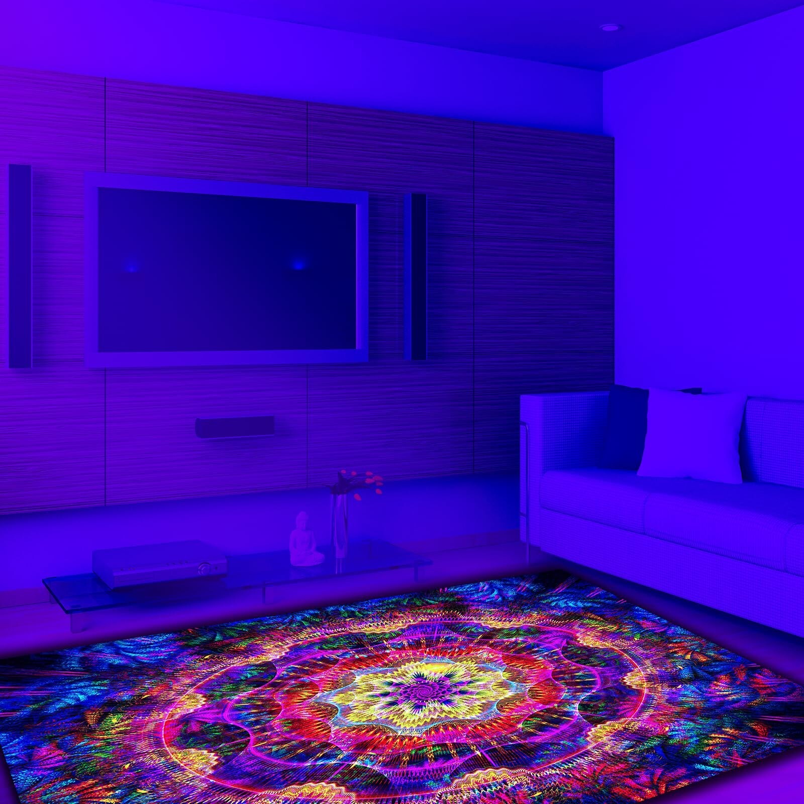 Trippy Mandala Area Rug Black Light,Large UV Reactive Glow in The Dark Boho N…
