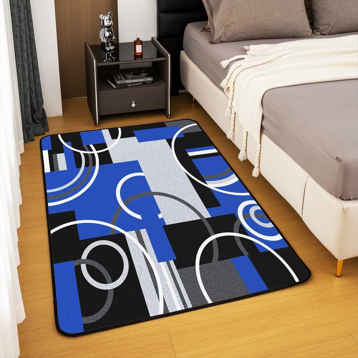 Erosebridal Royal Blue Black Grey Rug 5X7 Swirls Spiral Non Slip Area Rug For