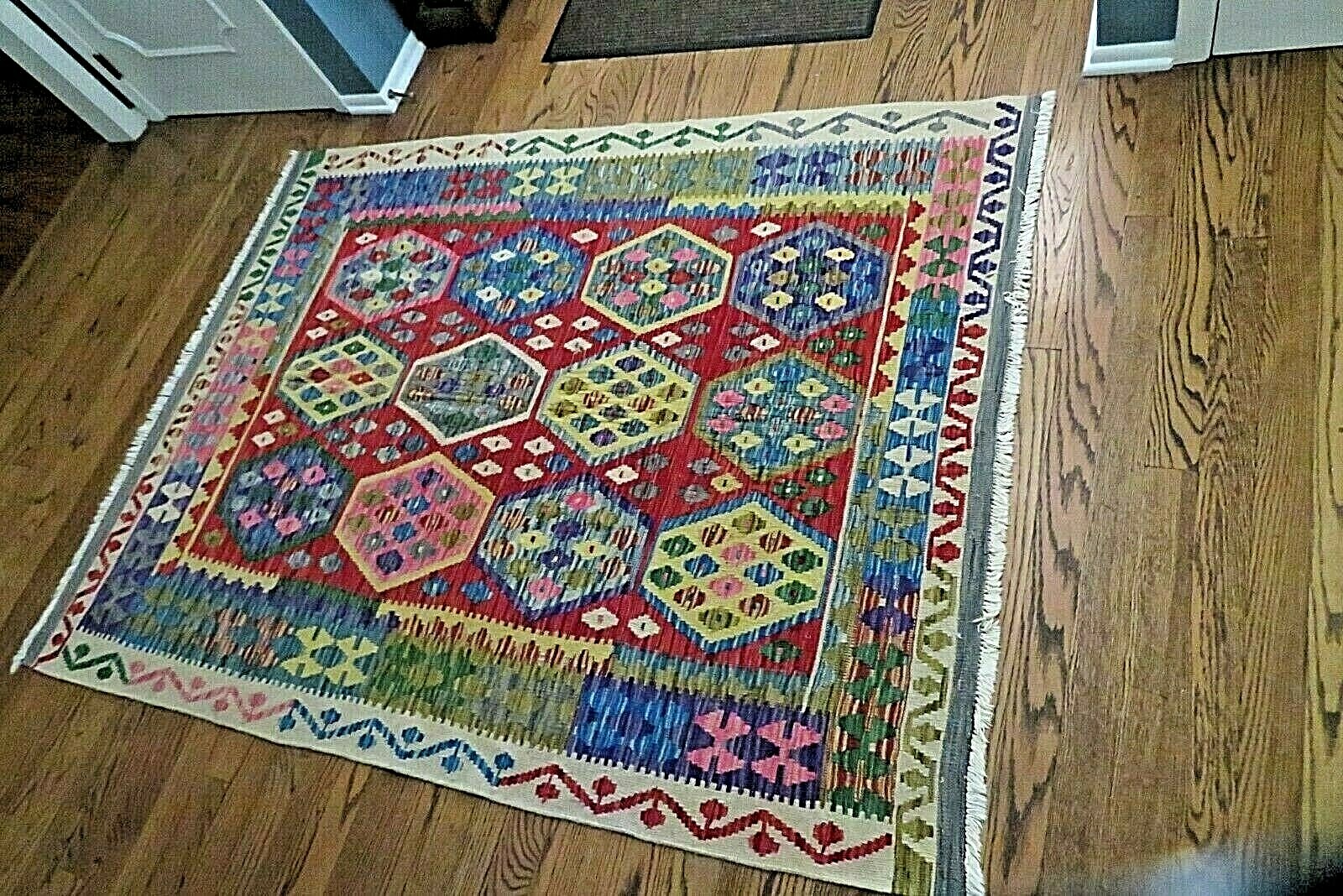 KILIM Modern hand woven Afgan Chobi Kilim (Dhurri) wool rug, 6′ 7″ x 5’1″
