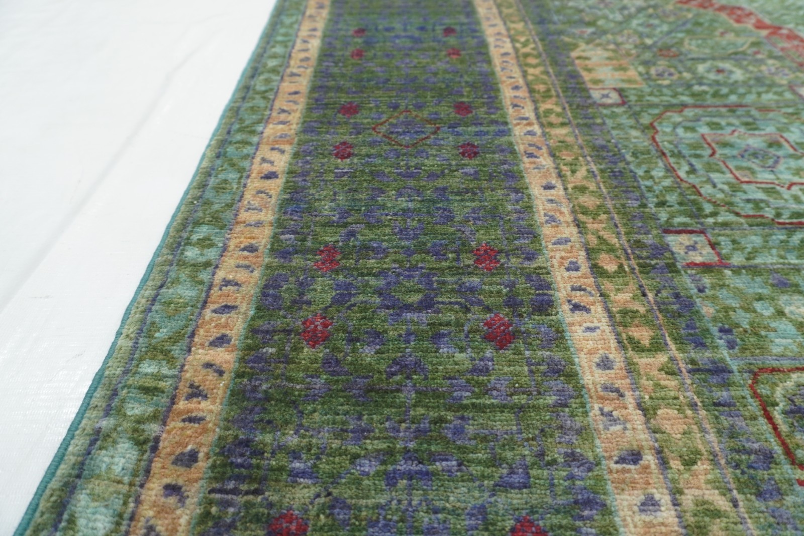 5×7 ft Green Mamluk Afghan Hand Knotted Wool Medallion Rug