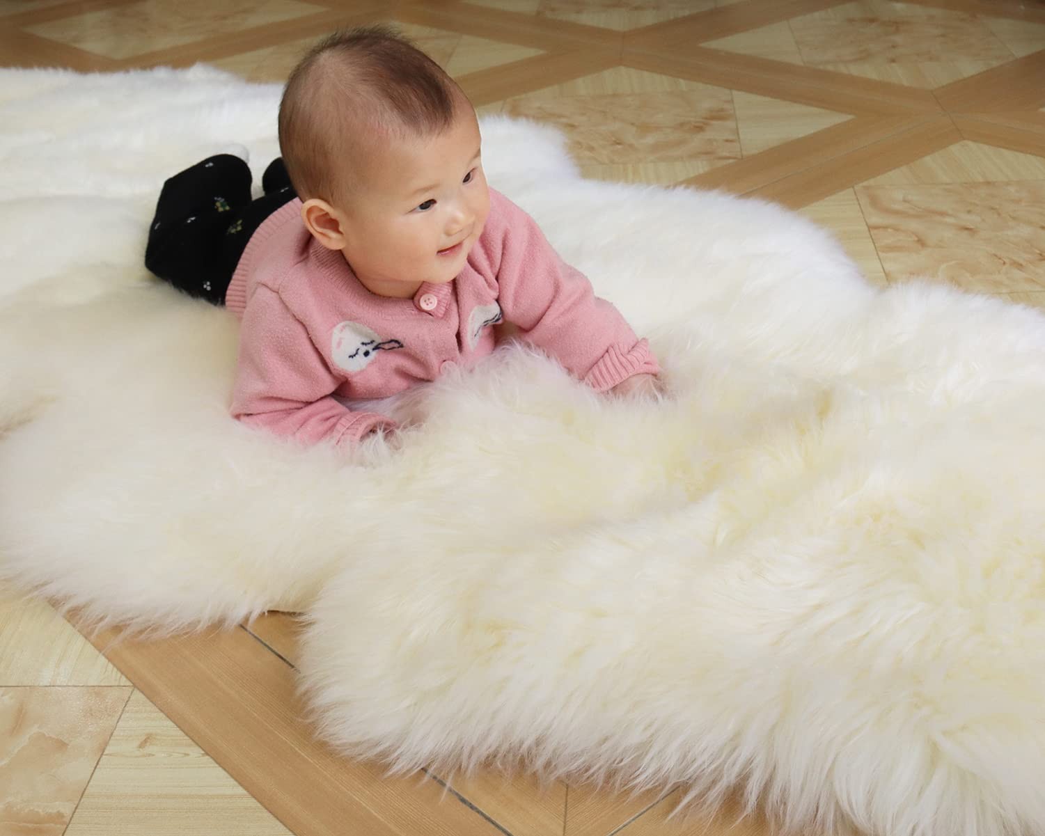 Australian Merino Sheepskin Rug 2.3×6.6 ft Double Pelt White Lambskin Area Rug