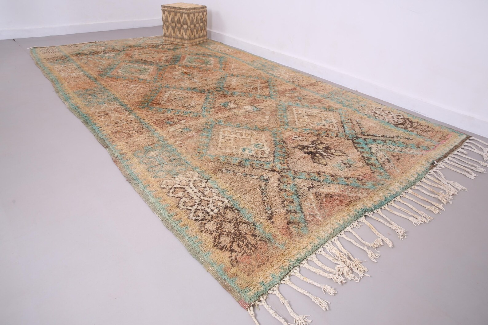 Vintage Moroccan Rug Brown Area Rug Handmade Design Rug For Living Room Carpet.
