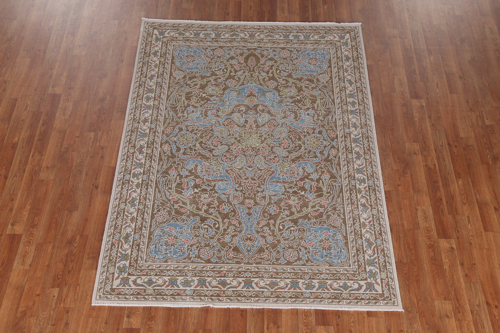 Brown/ Light Blue Wool Oushak Oriental Area Rug Turkish Hand-made Carpet 5×7