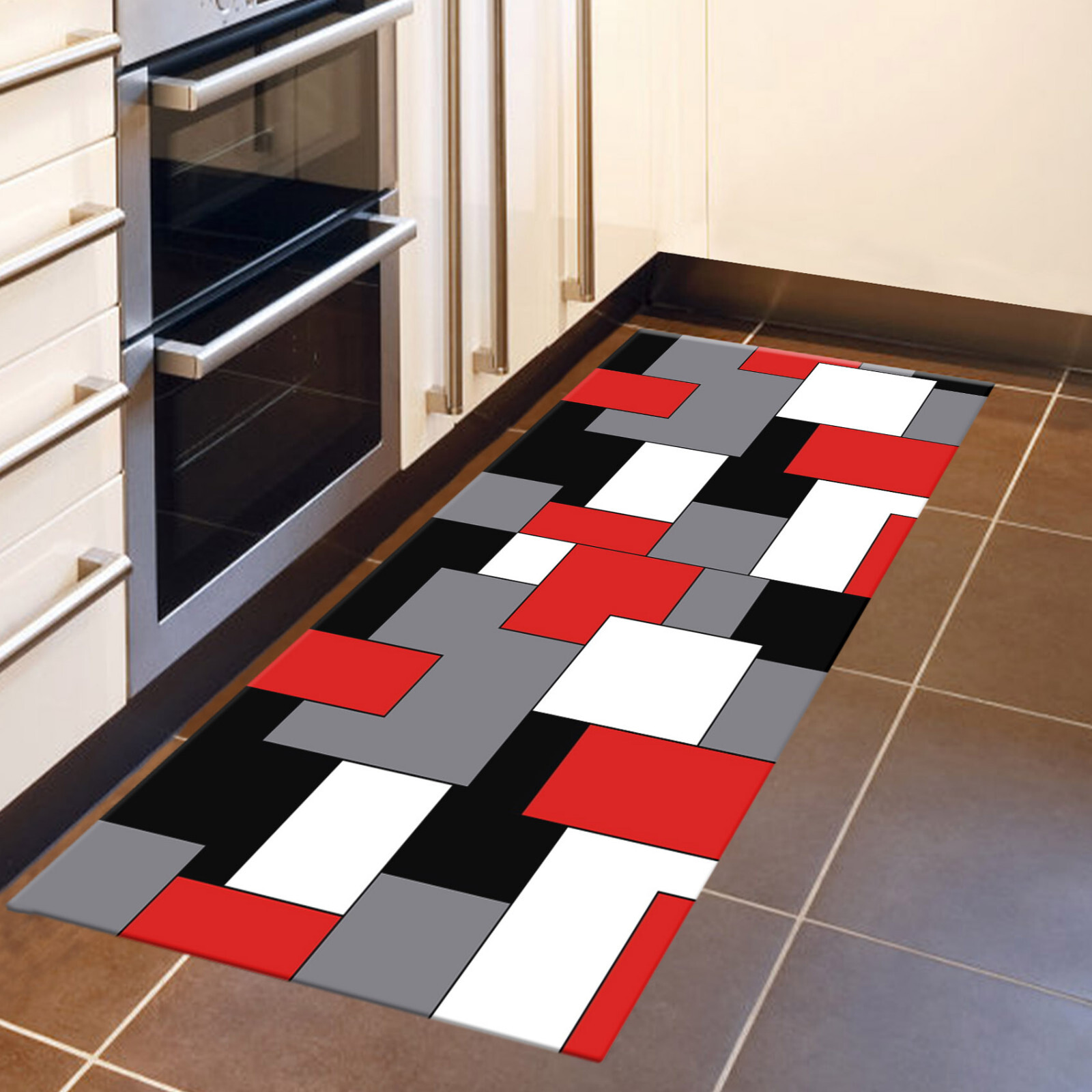 Red Geometric Black and White Area Rugs Kitchen Bedroom Living Room Floor Mat