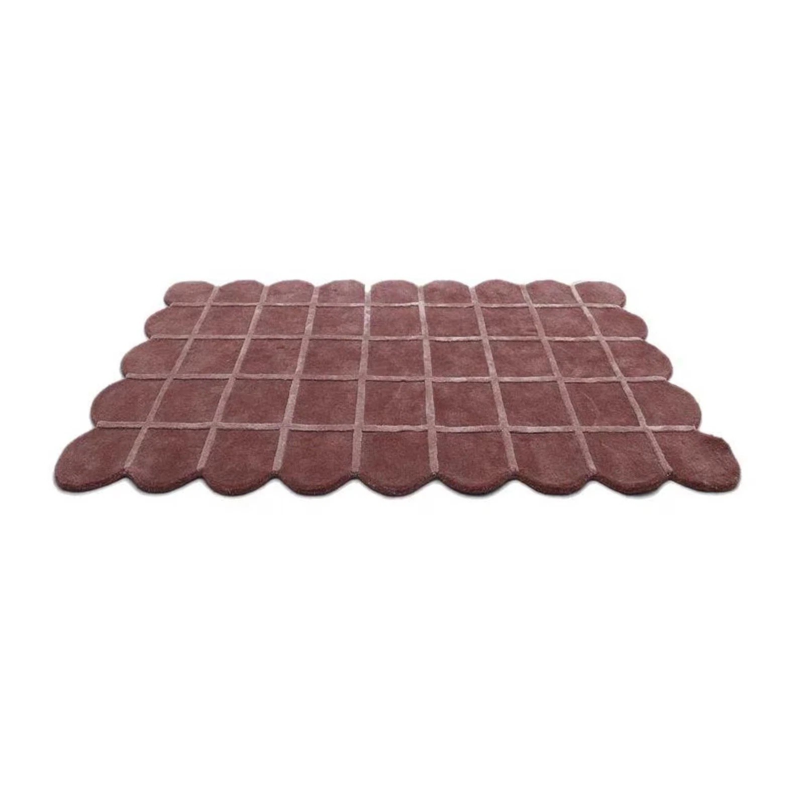Luxury Hand Tufted Silk and wool Rug Scalloped Edge Grid Design Modern Rug