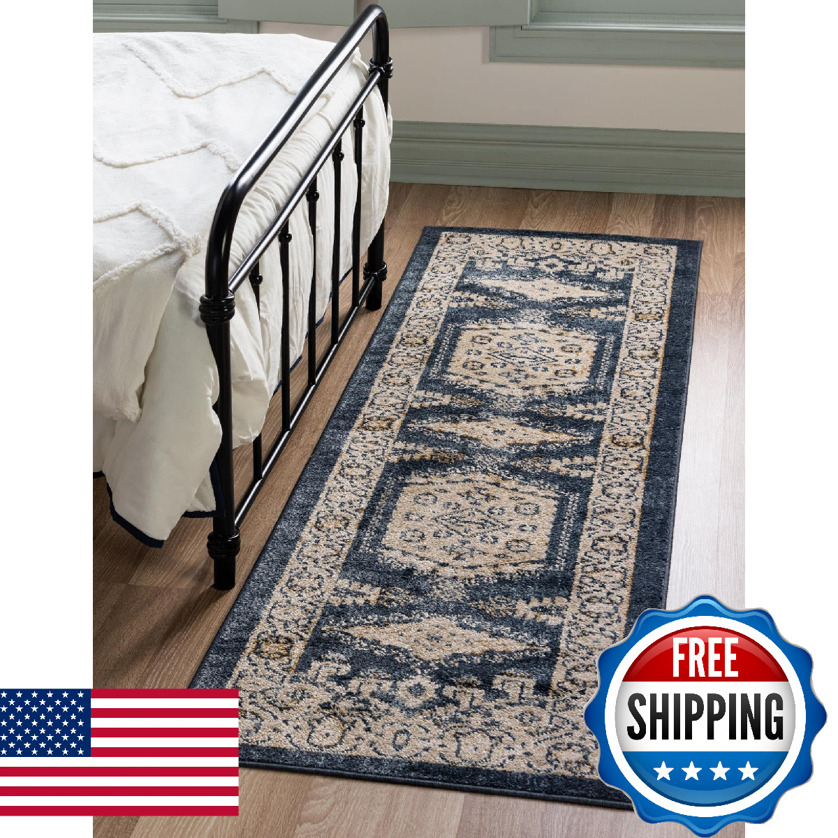 Unique Loom Utopia Collection Area Rug – 2X 6 1 Runner Dark Blue/ Gold 3146623