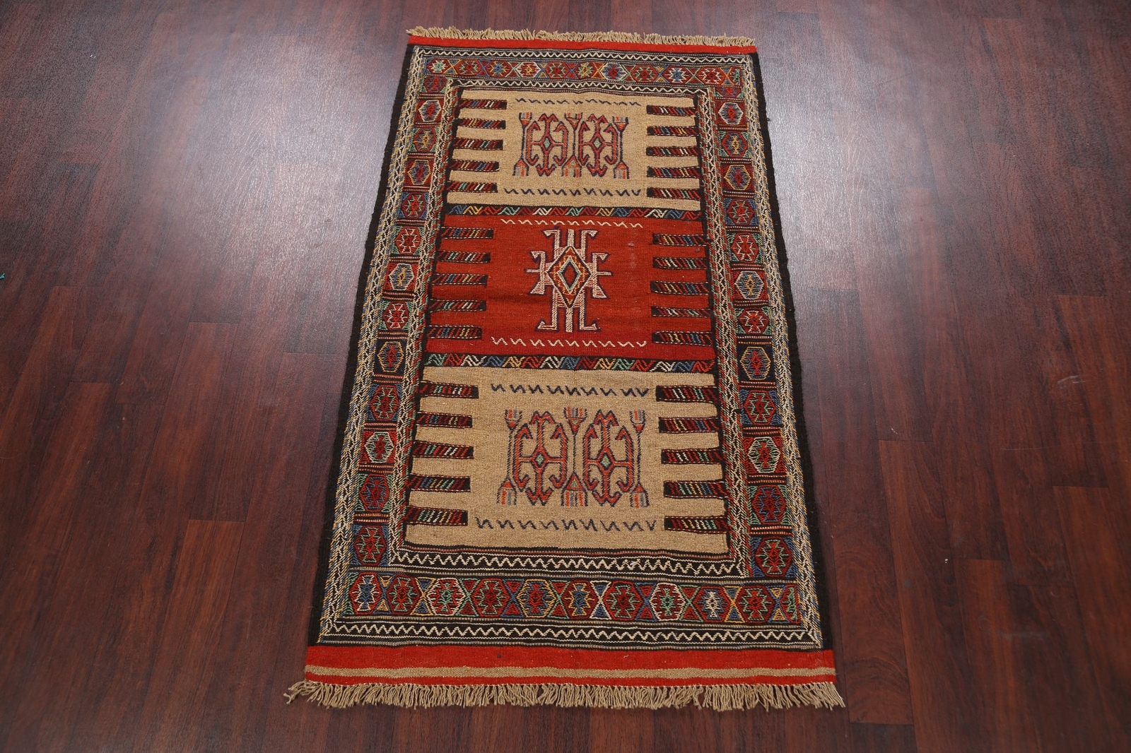 Geometric Sumak Kilim Traditional Area Rug Hand-Woven Wool Oriental 3’x6′ Carpet