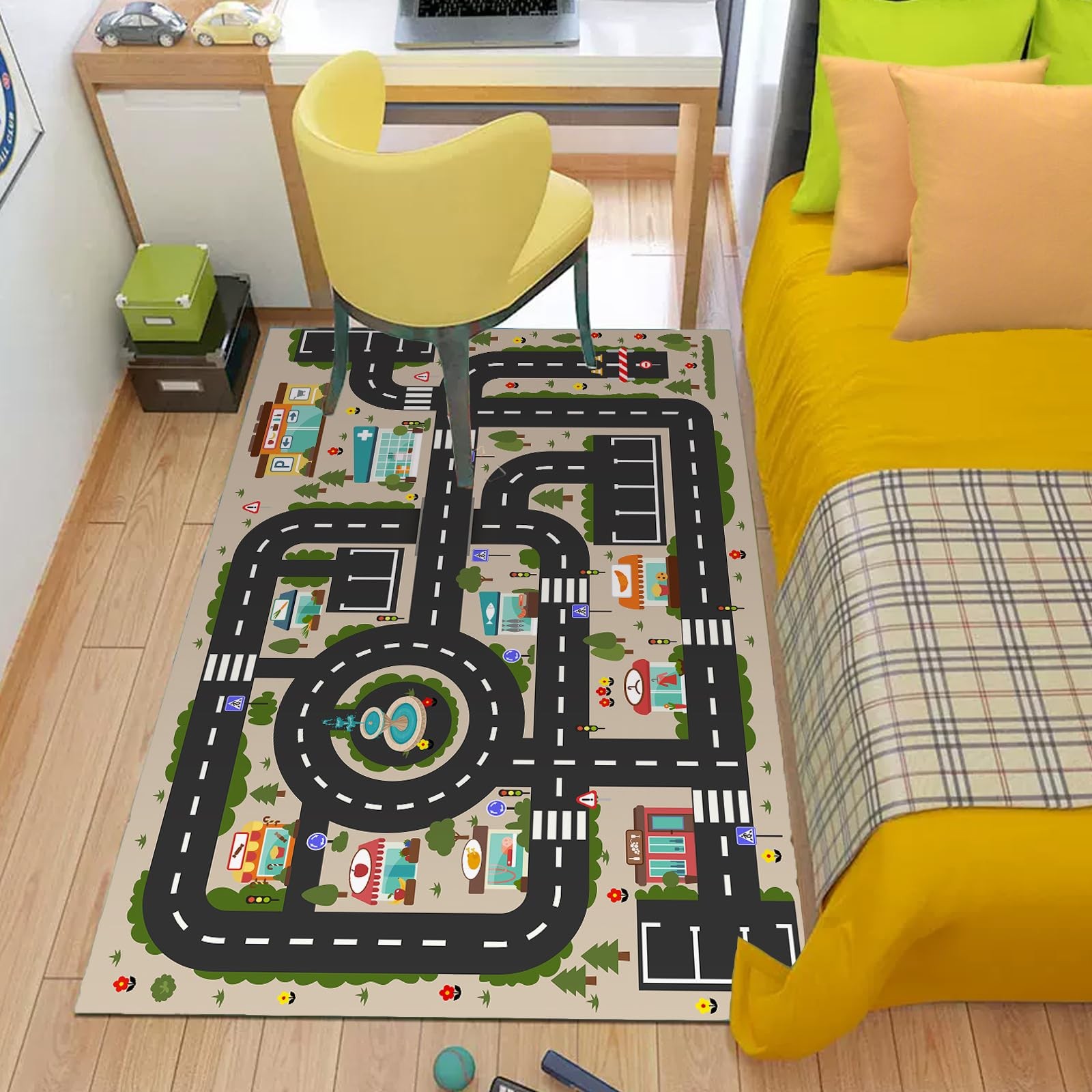 Analog ABC Kids Rug Playroom Car Play Mat City Life Road Rug for Cars Fun Cit…