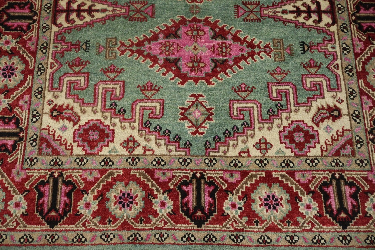 Elegant Turquoise and Coral 6×9 Traditional Hand-Knotted Wool Area Rug
