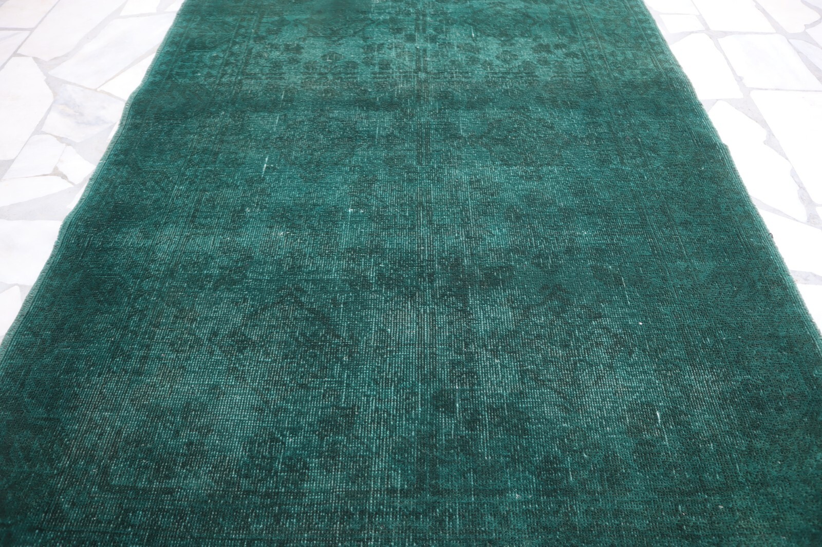 3×5 Green Overdyed Rug 1990s Antique Turkmen Hand Knotted Wool Rug- Entryway Rug