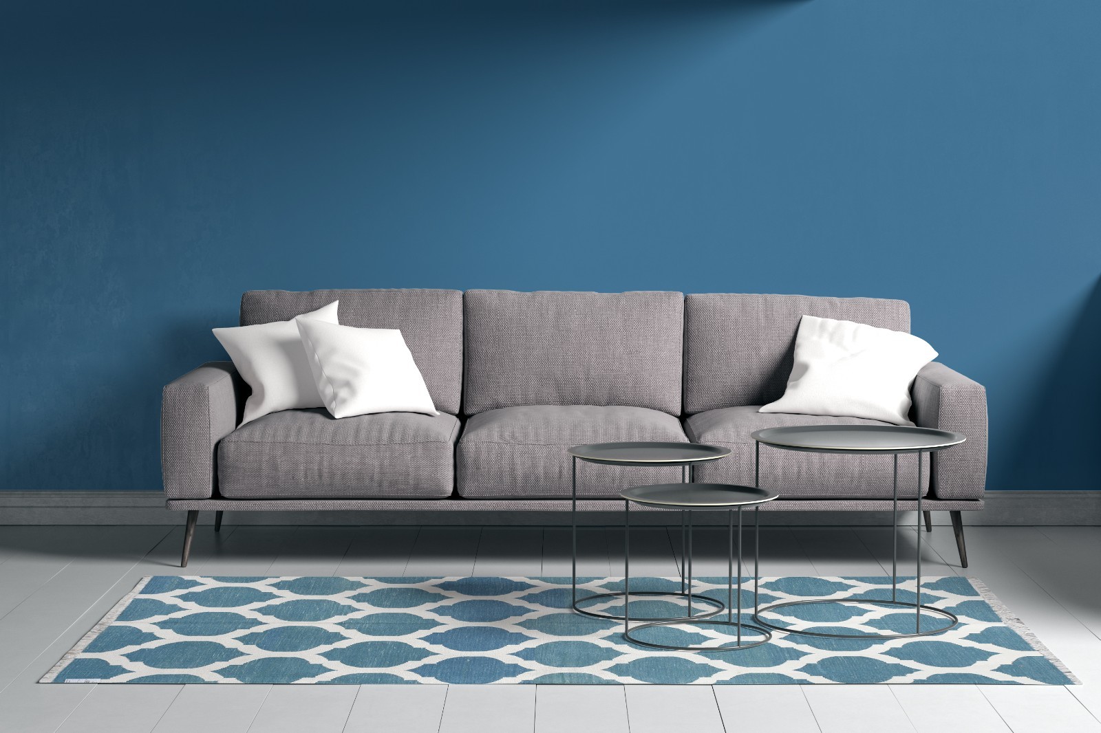 Handwoven Cotton Area Rug 4.3×6 Ft Blue White Geometric Boho Living Room Rug