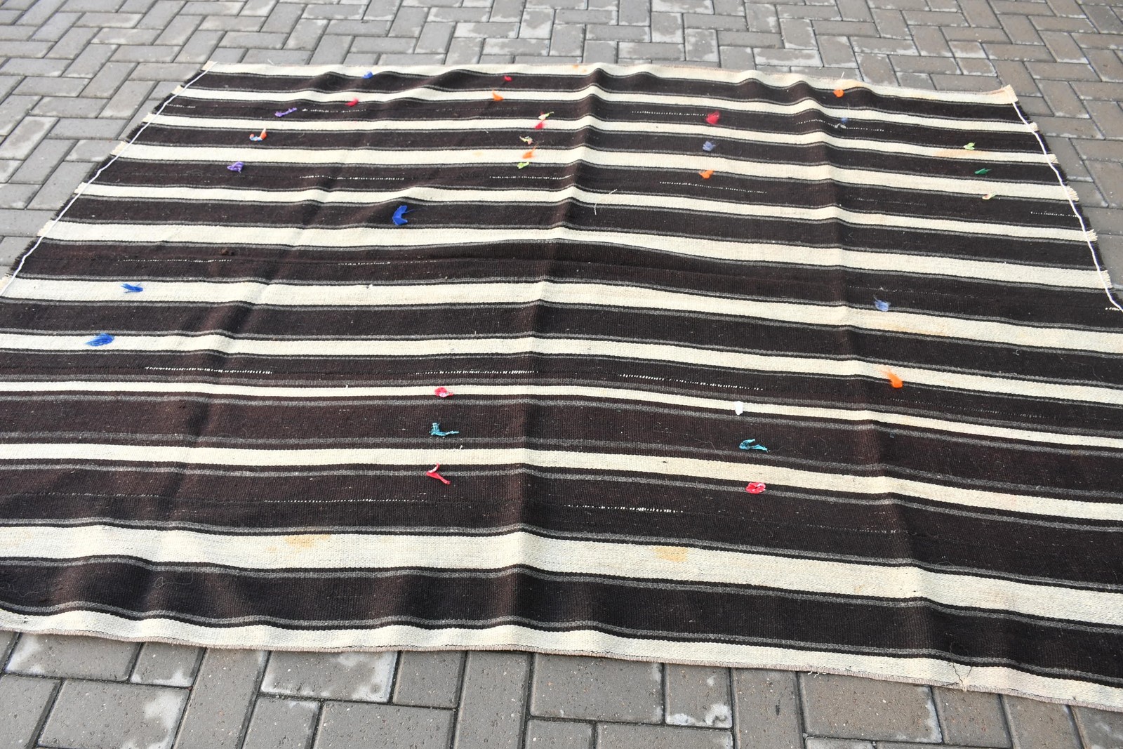 5,9×8 ft Vintage Rug, Turkish Large Rug, Black White Oriental Rug