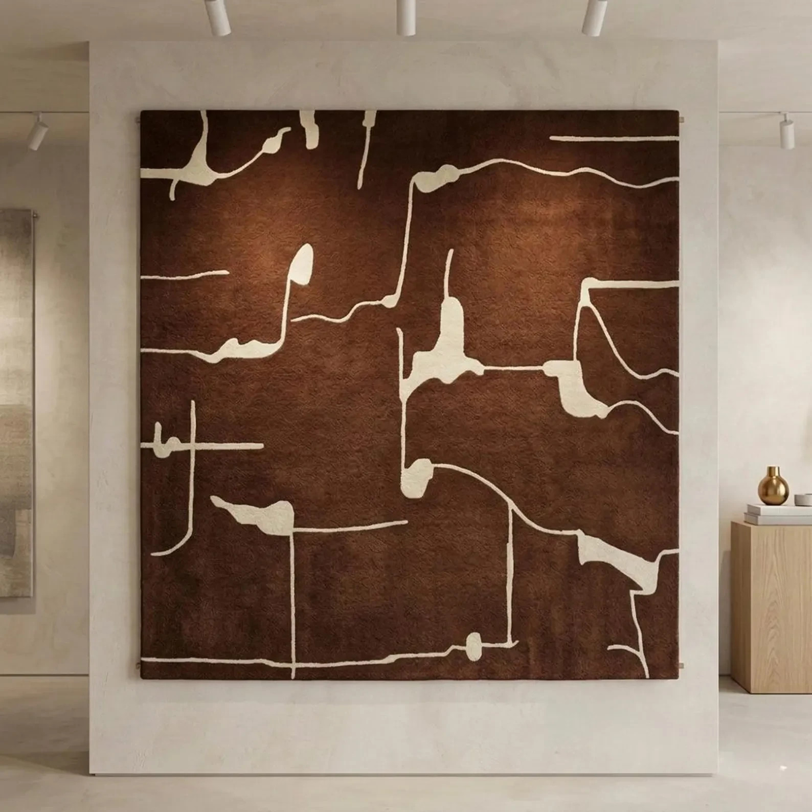 Hand-Tufted Abstract Geometric Mid-Century Modern Brown Architectural Area Rug