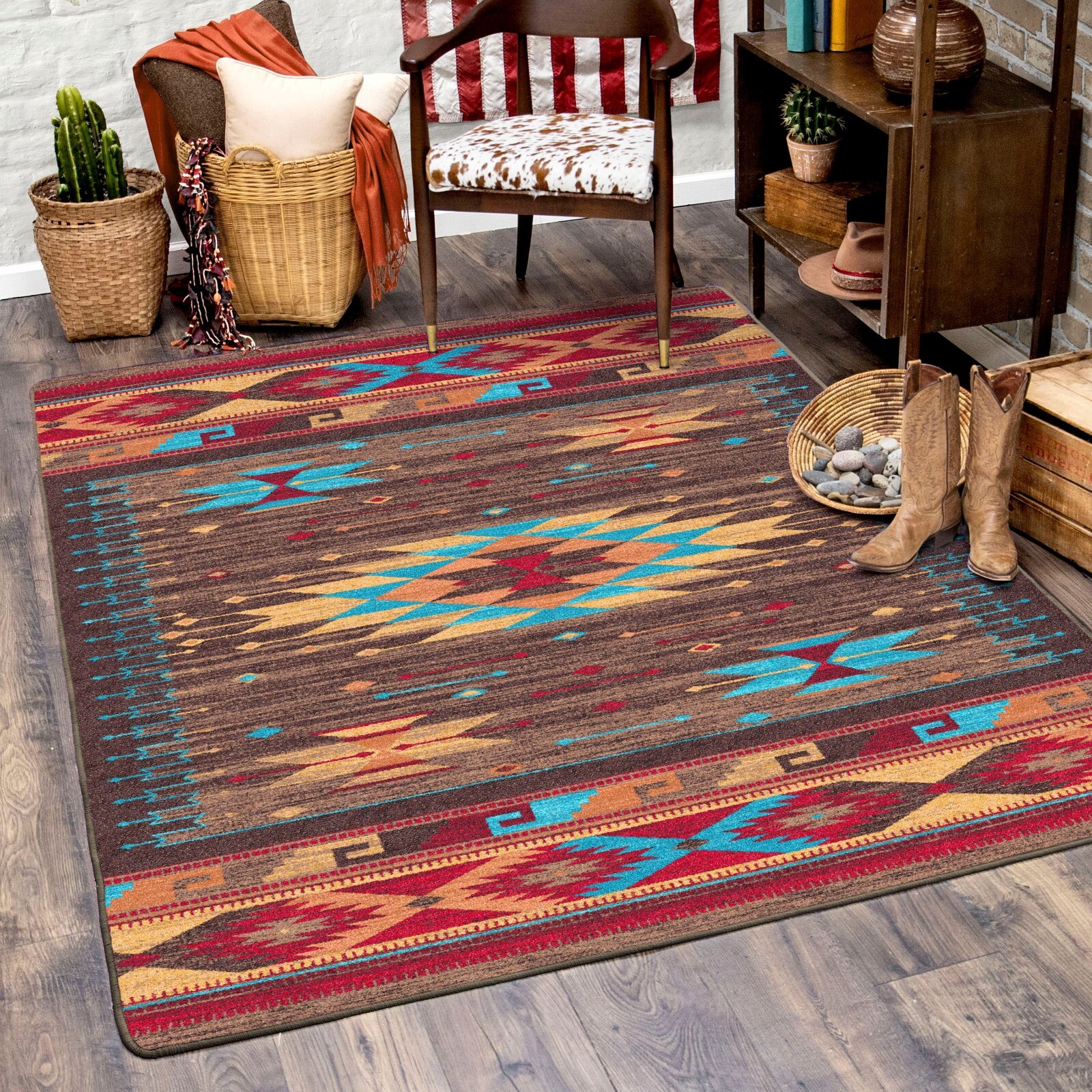 Espuela Turquoise Southwestern Country Farmhouse Accent Rug 3’x4′