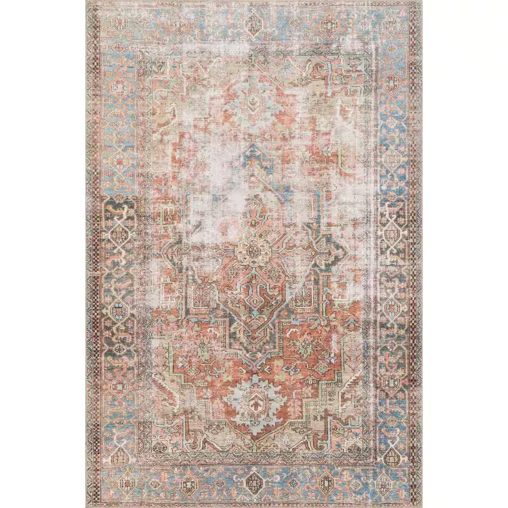 Loren Terracotta/Sky 7 Ft. 6 In. X 9 Ft. 6 In. Distressed Bohemian Printed Area