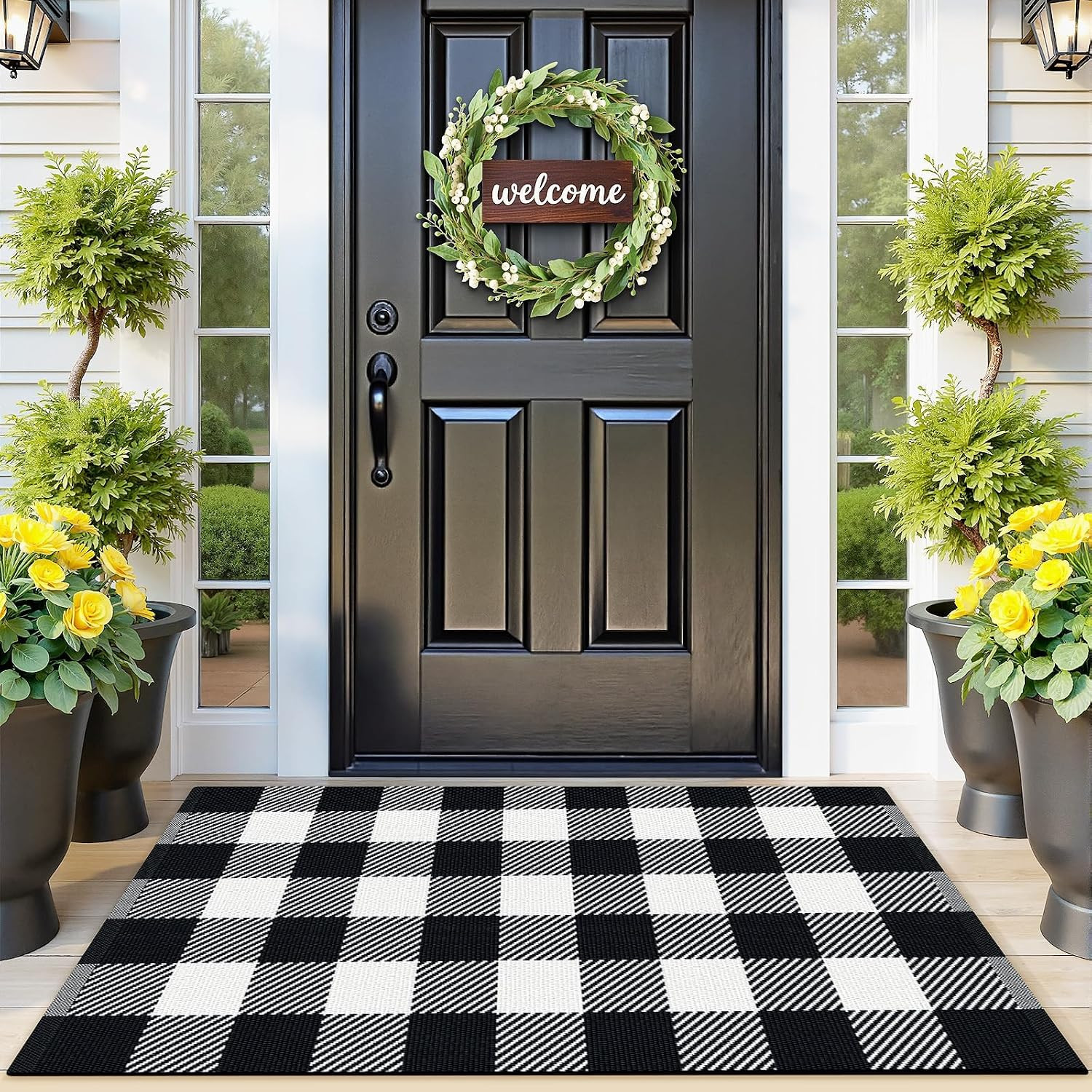 Outdoor Rugs, Black and White Area Rug Checkered 2’4’’X3’7’’ | Soft Machine Wash