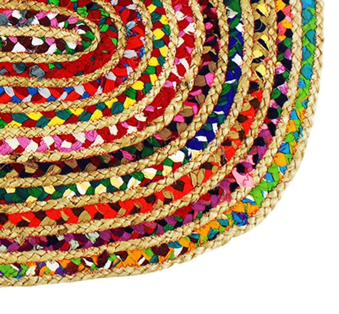 3×5 Ft Oval Jute Chindi Braid Rag Rug Multi Color Handwoven Reversible Area Mat