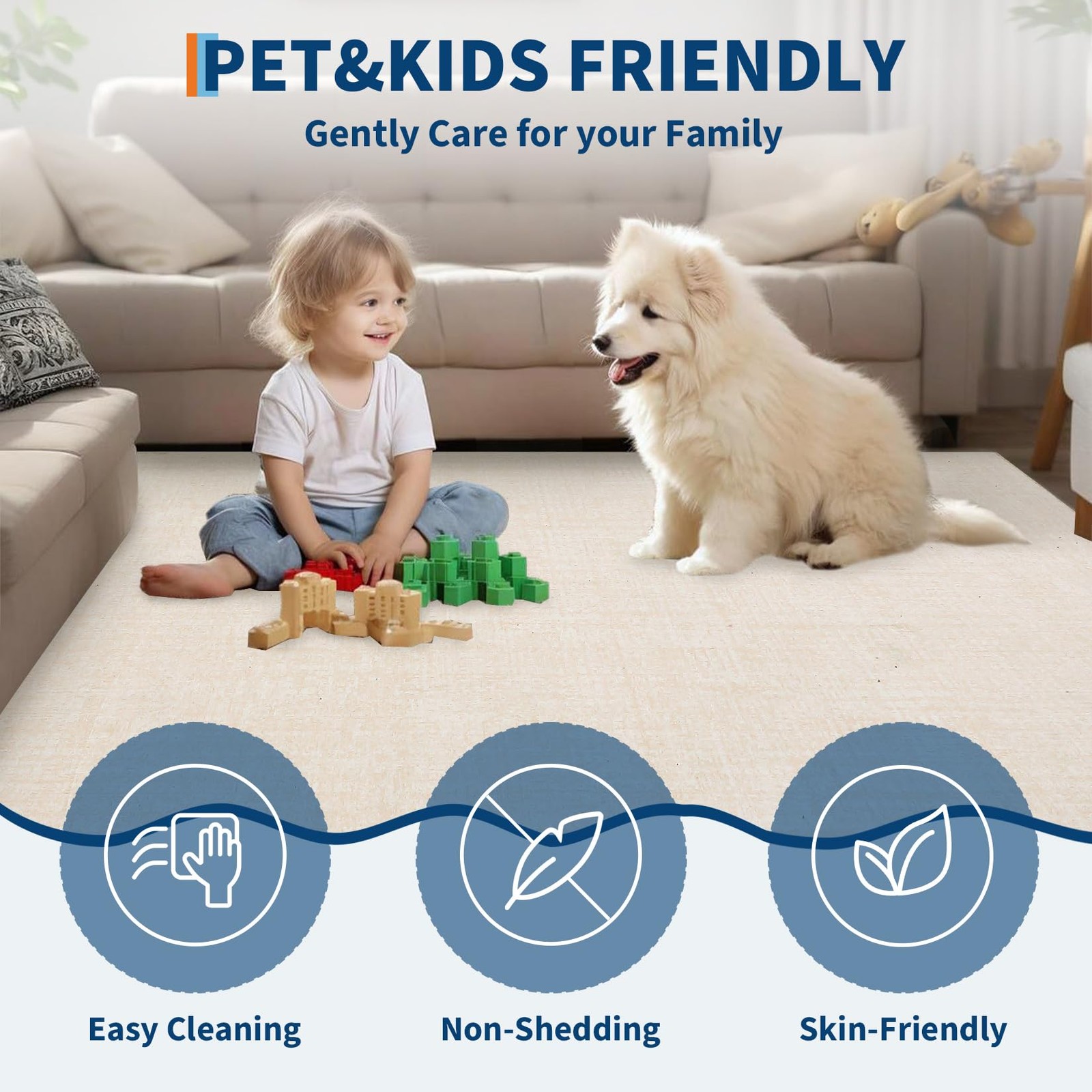 Washable Area Rug Non‑Slip Stain‑Resistant Indoor Solid Texture for Living Room