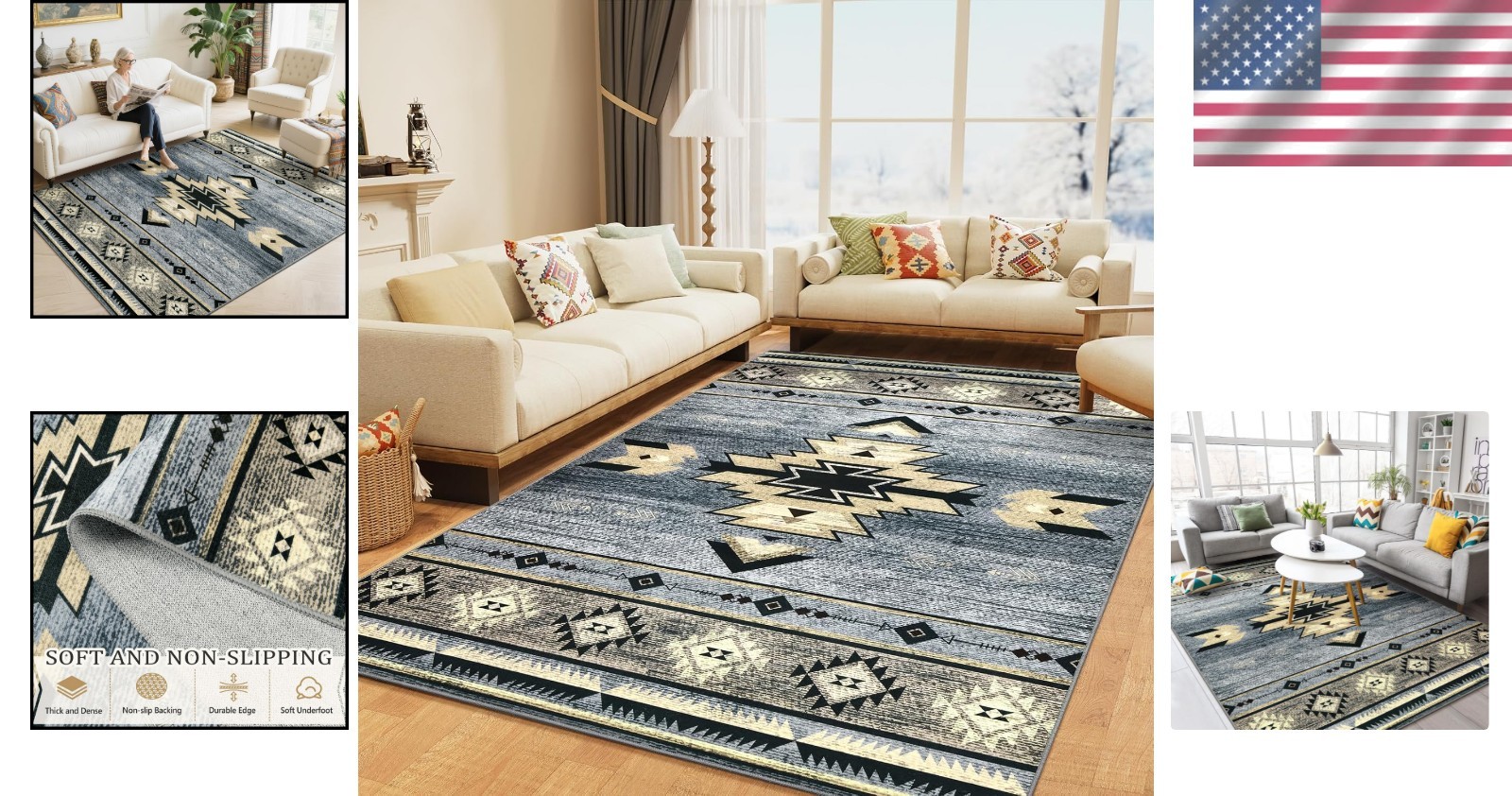 Southwest Style Area Rug, Non Slip Grey Rug 5ft x 7ft