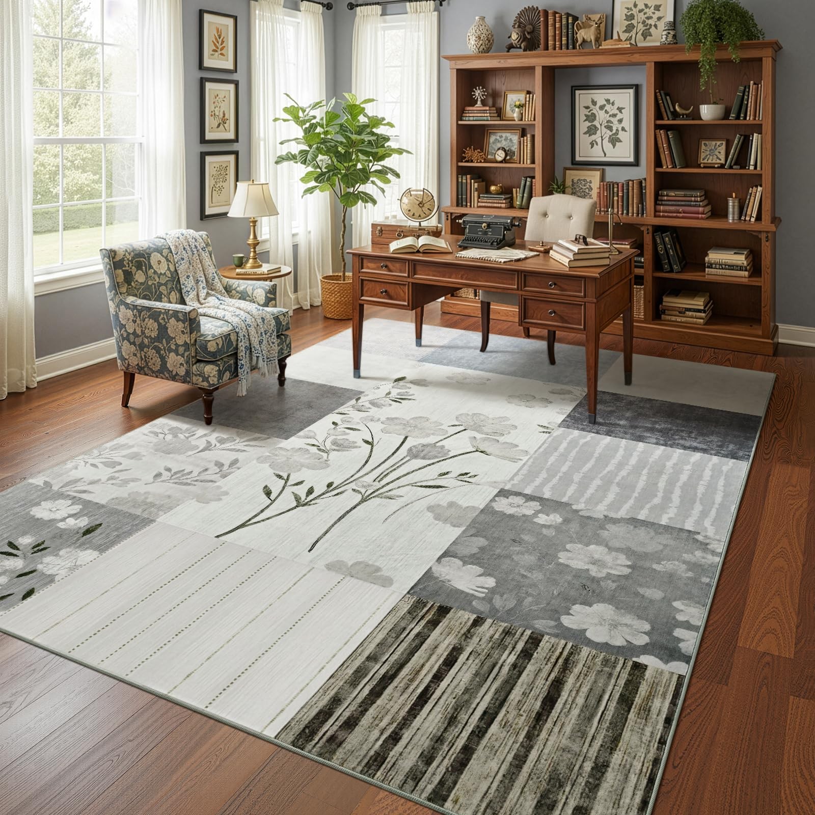 DweIke Floral Rugs for Living Room, 4×6 Washable Area Rug for Dining Room Far…