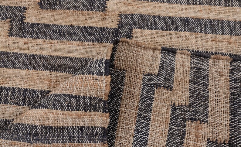 Handmade Checkered Jute Rug, Flatweave Geometric Jute Rug Runner Custom Jute Rug