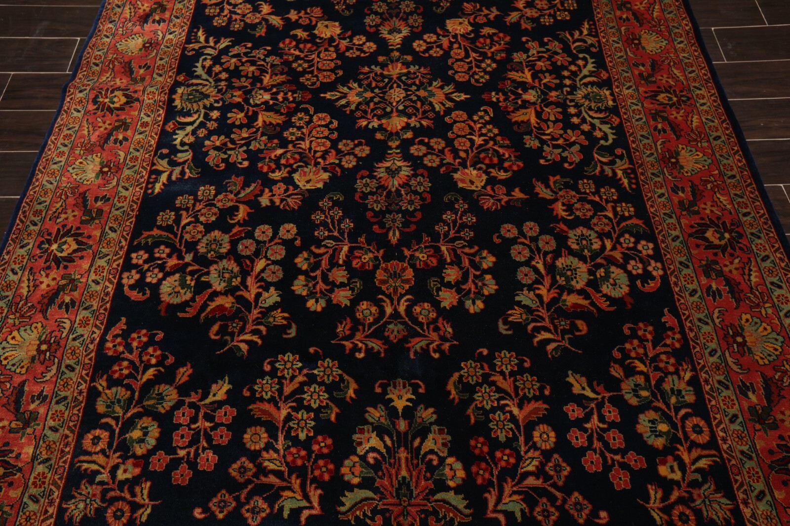 5’9″ x 9’2″ Hand Knotted 100% Wool Traditional Saroukk Oriental Area Rug Navy