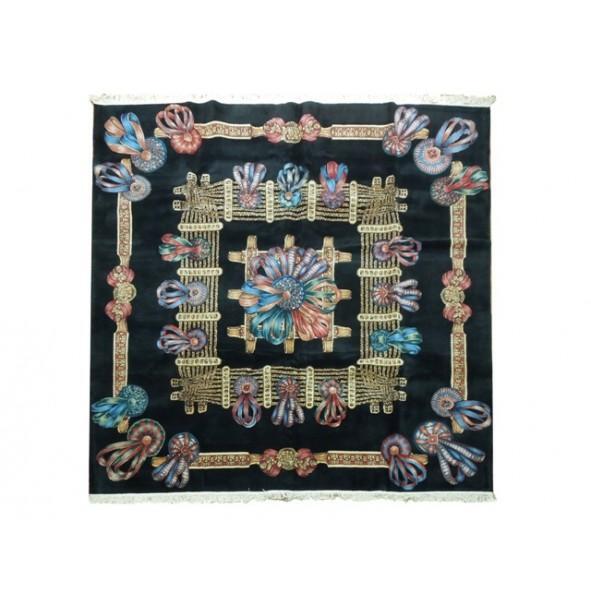 7×7 SQUARE Black Handmade Rug- FRENCH Design PIX-16004