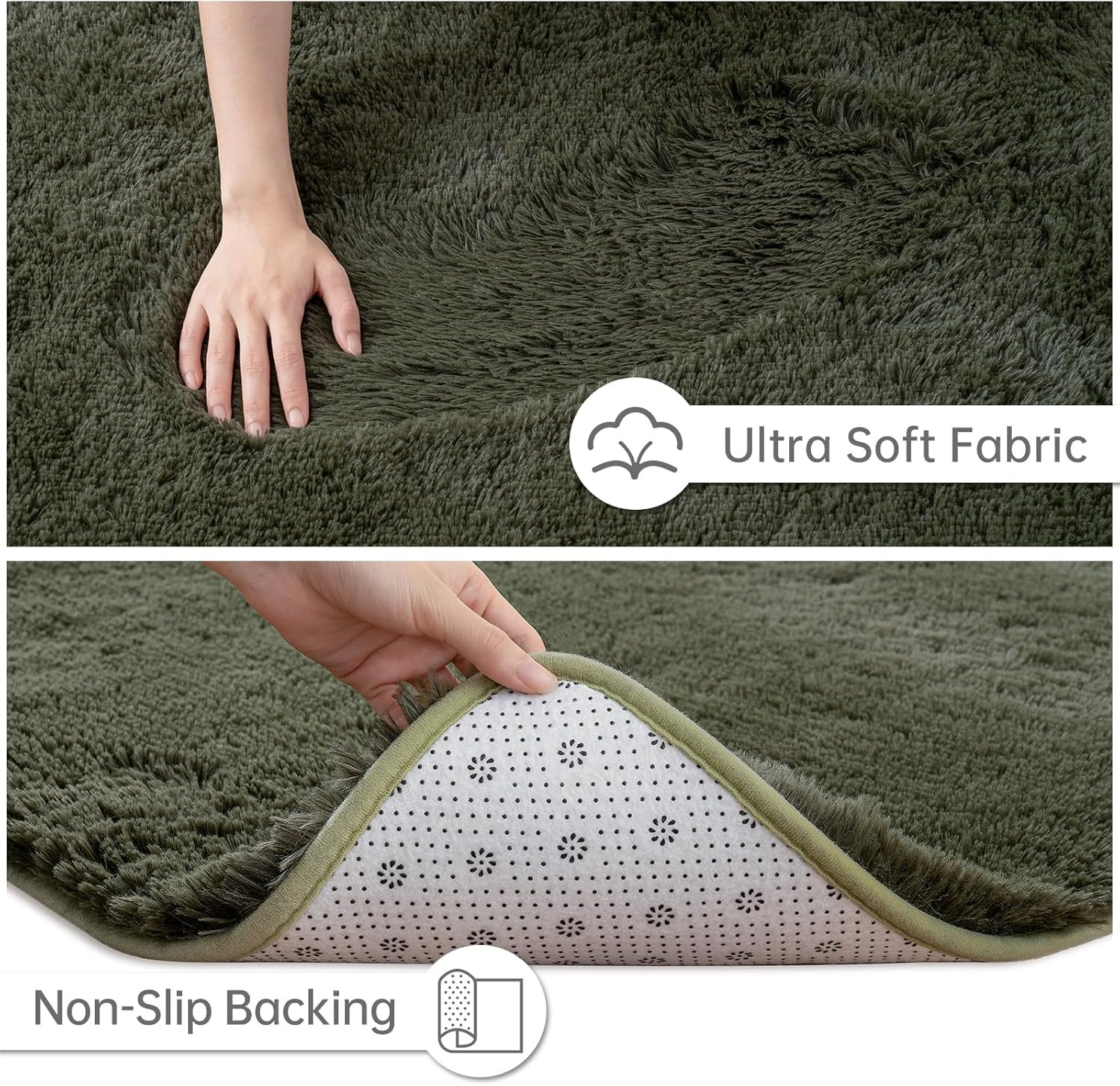 Luxurious Olive Green Fluffy 6×9 Rug for Cozy Bedroom & Living Room Decor