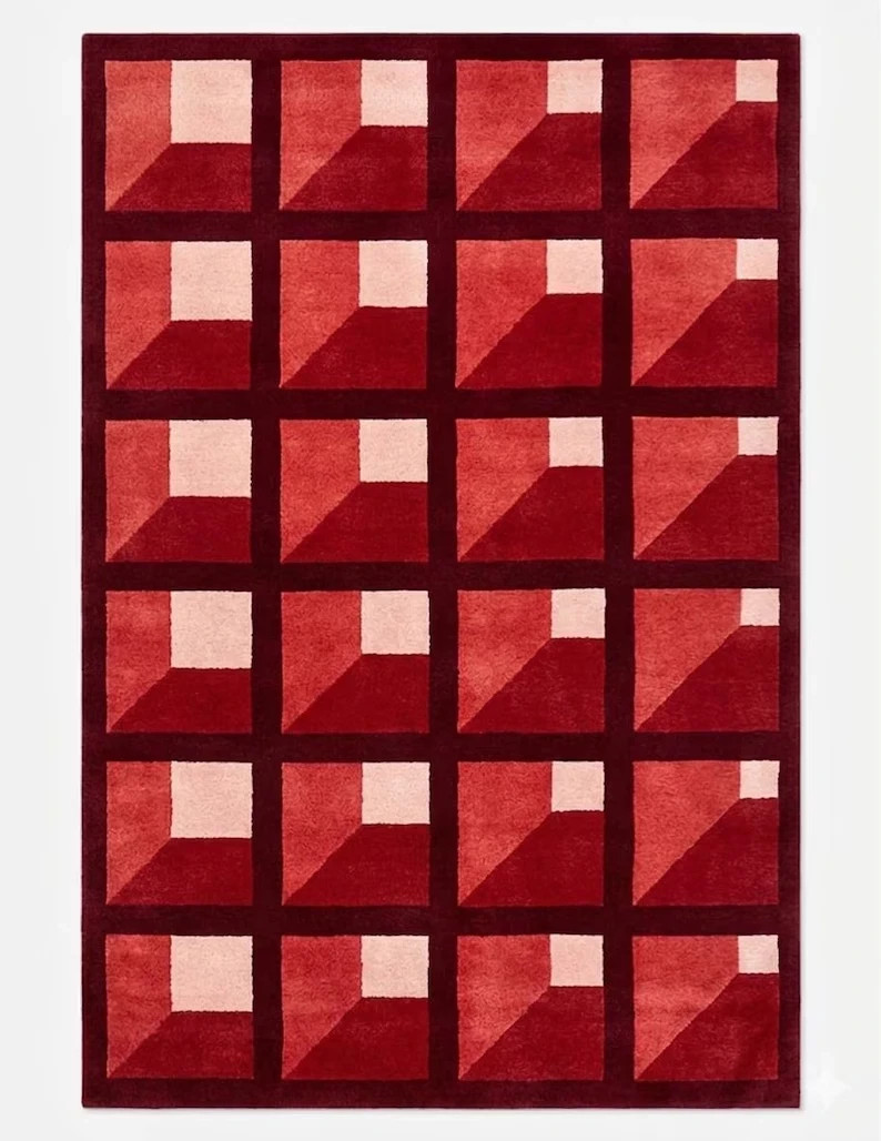 Hand-Tufted Wool Rug 9×12 ft – Nordic Knots Box 3D Rug Handmade Area Rug