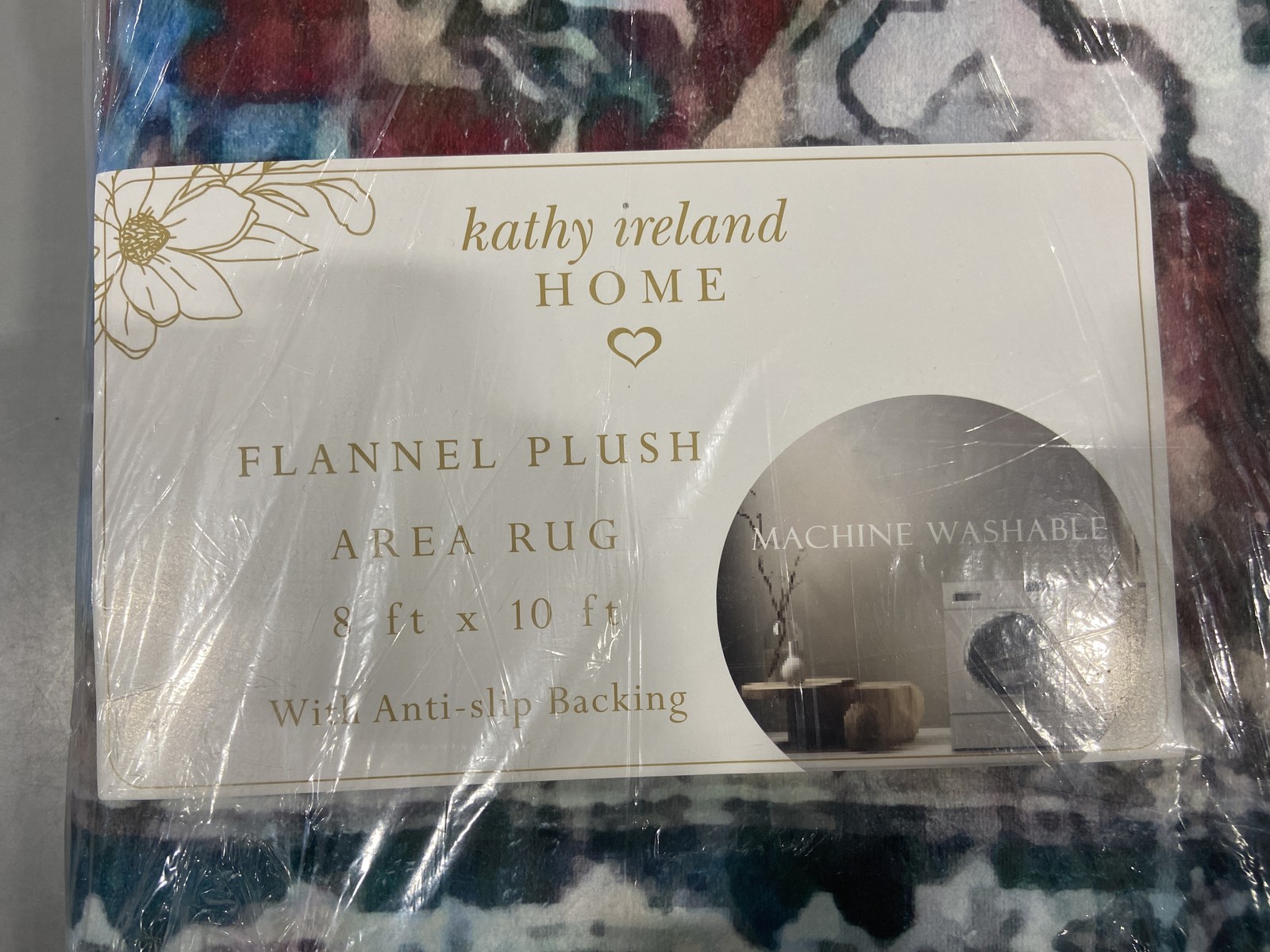 KATHY IRELAND HOME FLANNEL PRINTED AREA RUG 8FT BY 10FT – BLUE/WHITE/RED