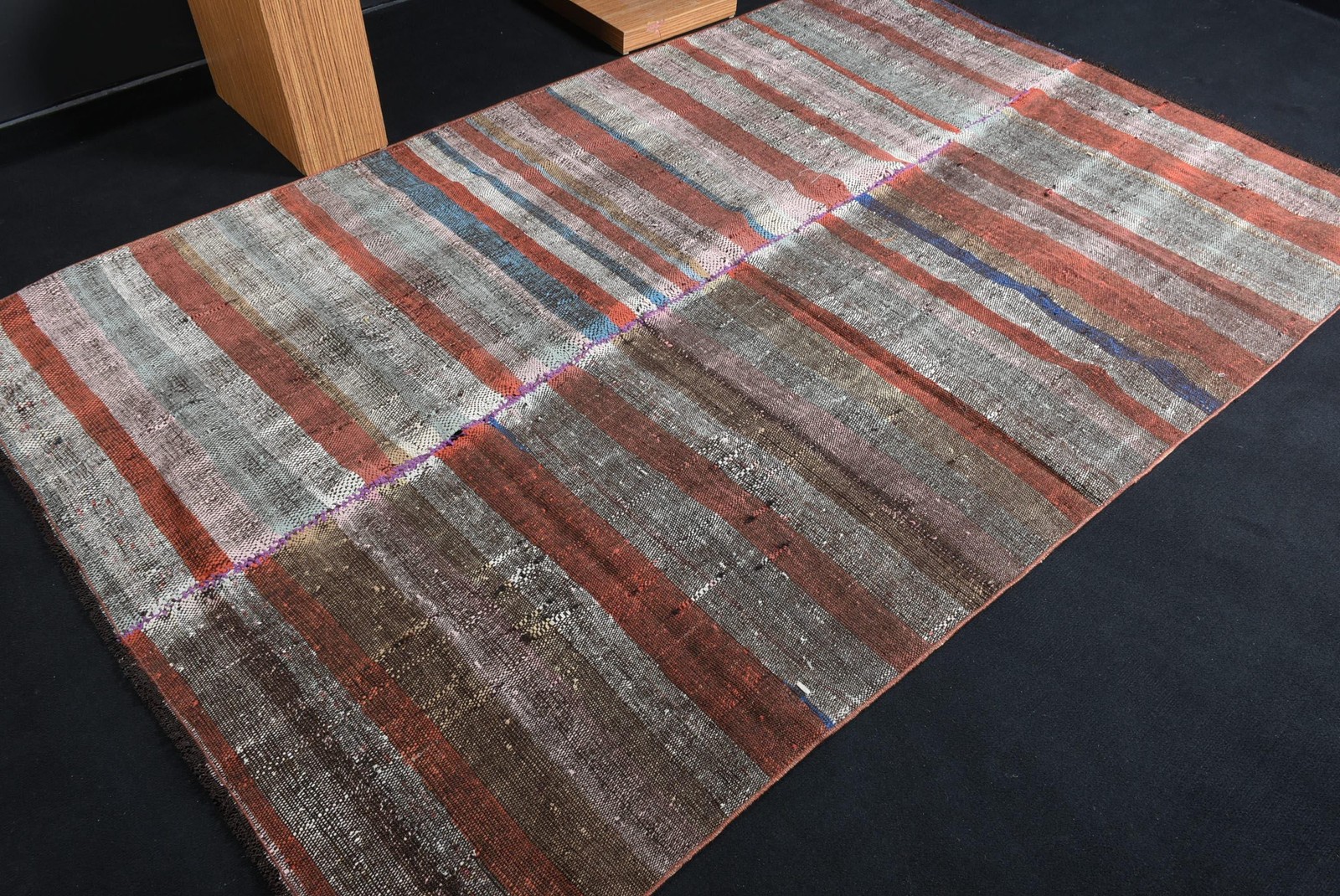 Turkish Large Rug 5,3×8,3 ft, Vintage Kilim Brown Camouflage Wool Rug