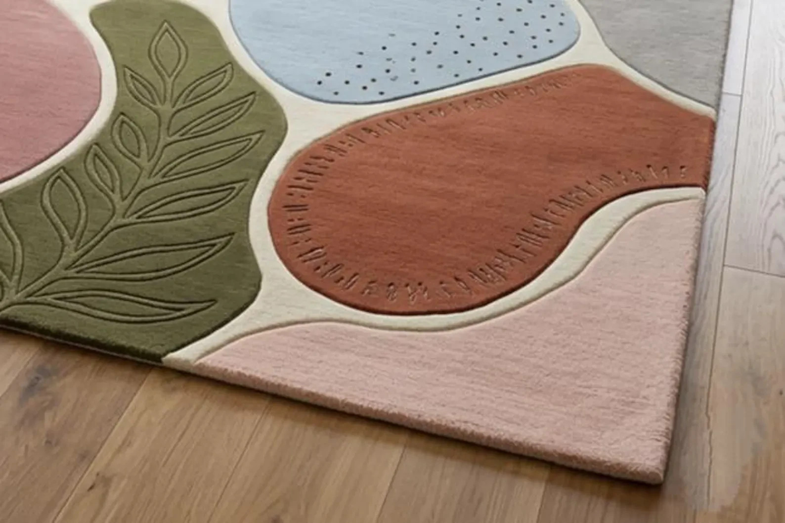 Hand Tufted New Zealand Wool Rug Modern Abstract Organic Shapes Living Room Rug