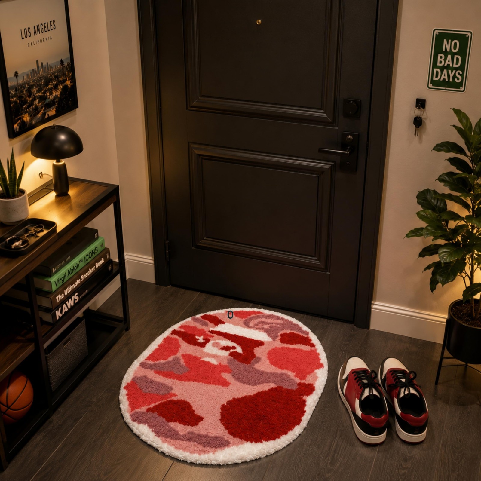 Pink Camo Oval Area Rug, Soft Washable Non-Slip Bedroom Mat, 28×20