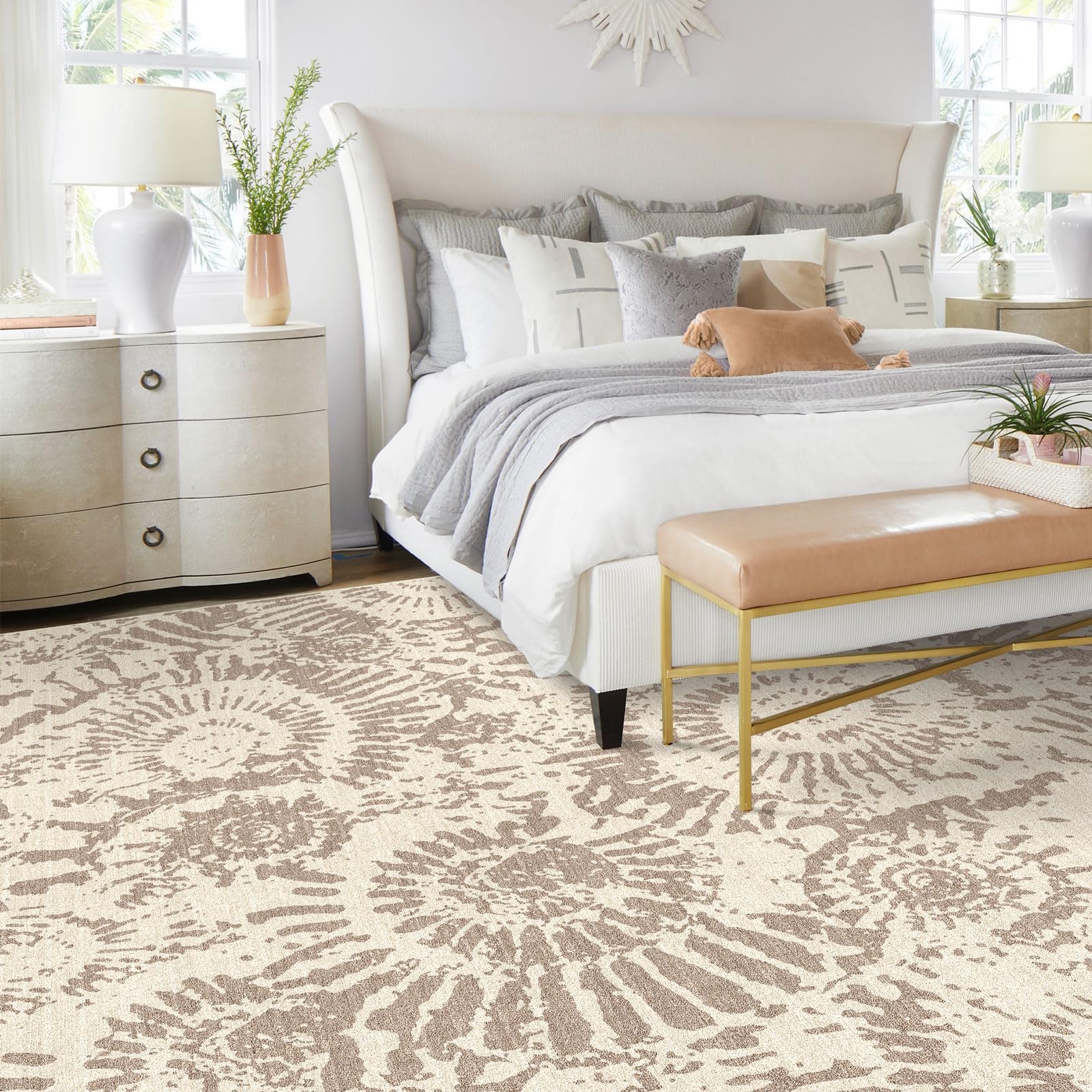 BLISSA Dining Room Rugs for Under Table – 6×9 Taupe Washable Living Room Area…