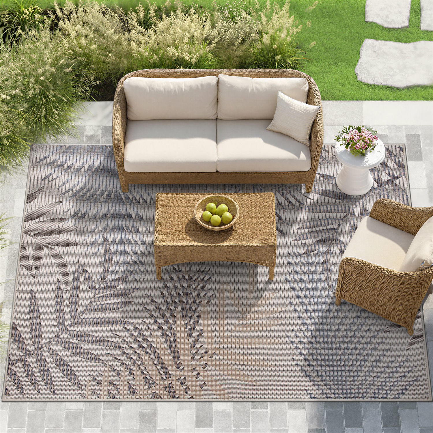 Rugshop Outdoorrugs Bahama Palm Frond Indoor Outdoor Area Rugs Patio Rugs 8×10
