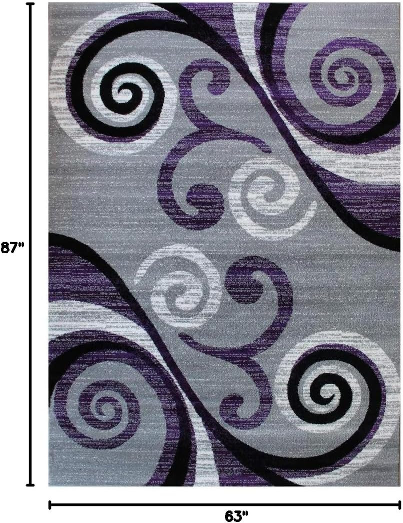 Stephanie Collection Modern Area Rug 5’3″ x 7’3″ Purple Grey Black White