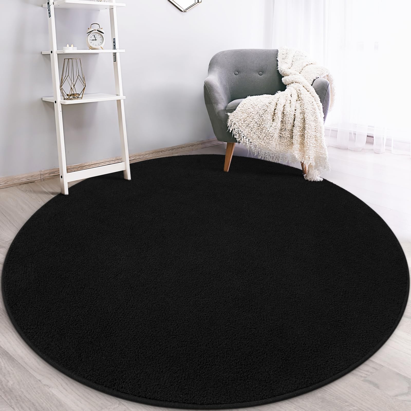 Ultra Soft Round Area Rugs for Living Room Bedroom, 4×4 Feet Black Thickened …