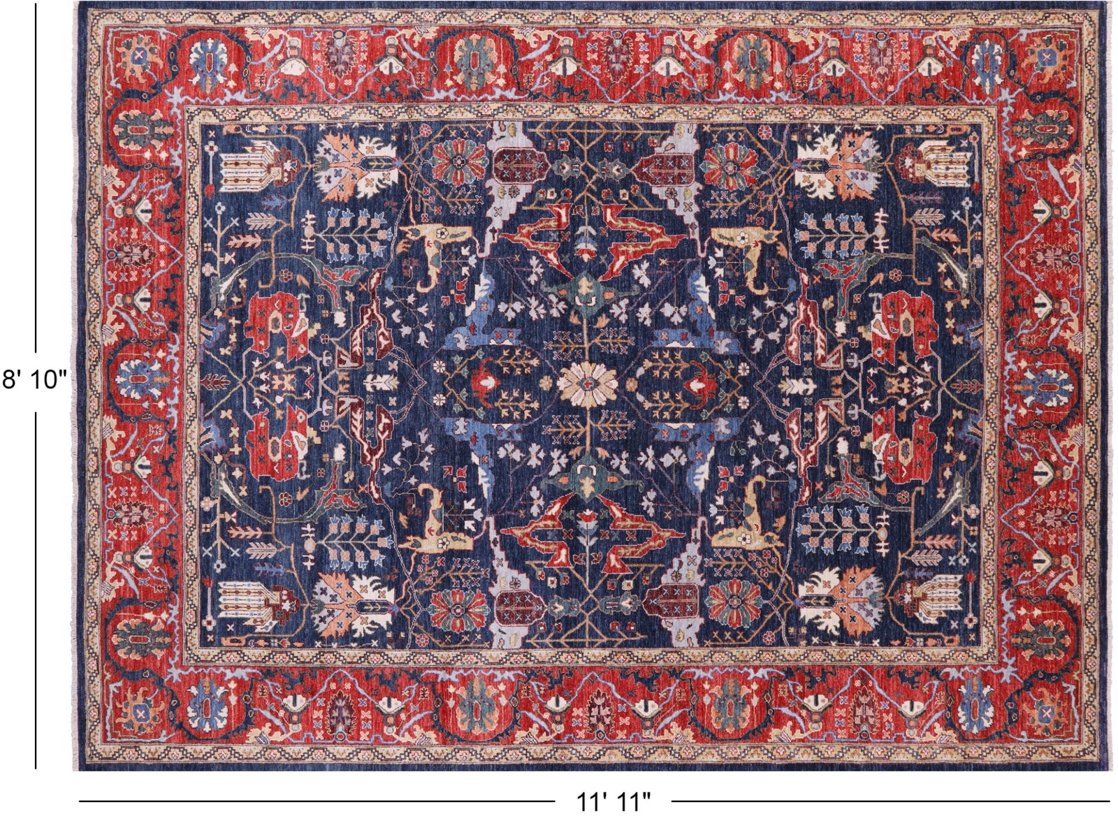 8′ 10″ X 11′ 11″ Fine Serapi Hand Knotted Rug – Q9550