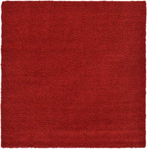 Solid Shag Area Rug 8′ Square Cherry Red Soft Plush Floor Mat Home Decor