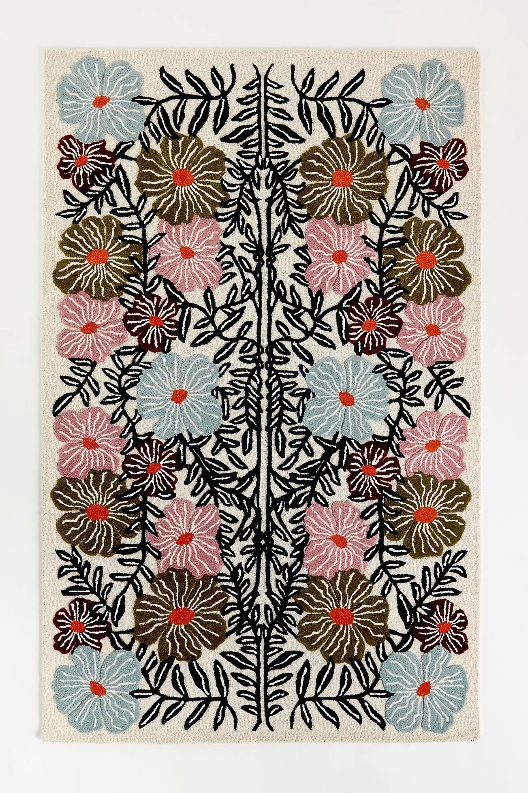 Hand Tufted Wool Floral Rug Colorful Modern Botanical Carpet for Living Room