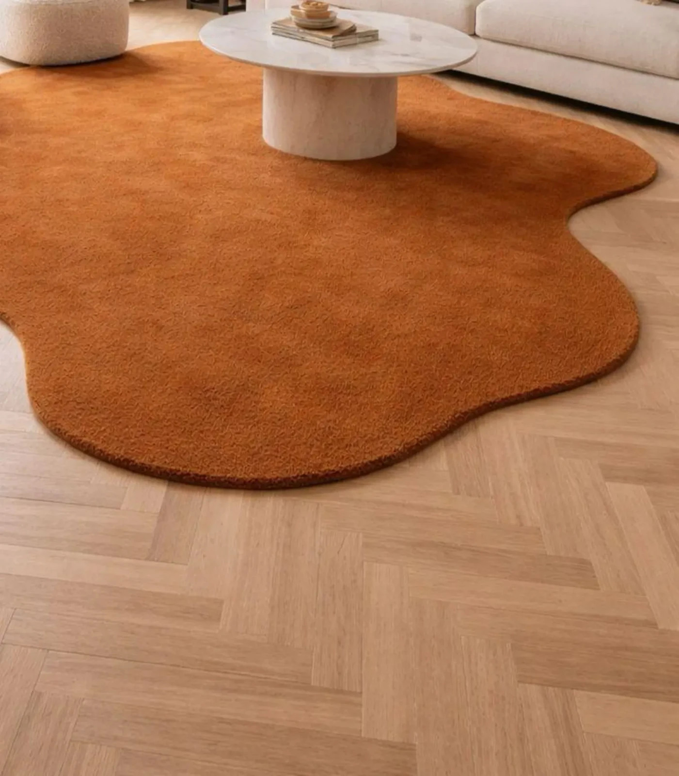 Hand Tufted Wool Abstract Terracotta Rug Organic Shape Area Rug Modern Irregular